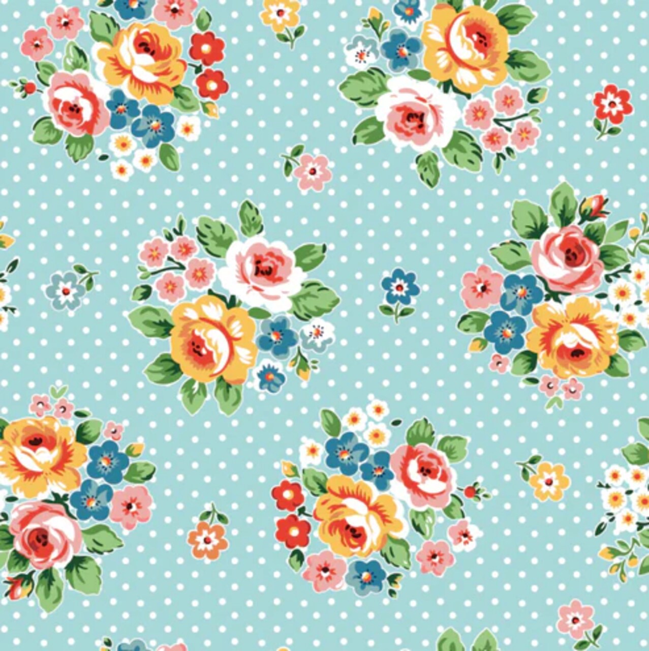 Fabric Poppie Cotton Blue Bouquet Flower Market by the Quarter Yard FM25402